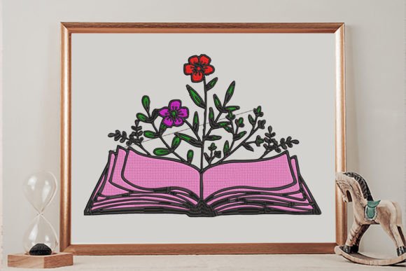 Book and Flower Embroidery Design